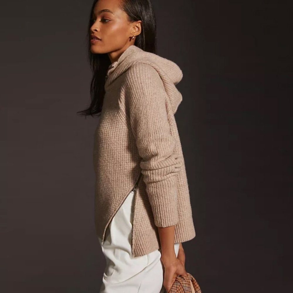 Anthropologie NWT Pilcro Side-Zip Sweater Hoodie - TAUPE - Sz Medium